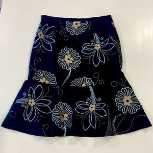 LOFT blue and cream lined floral skirt